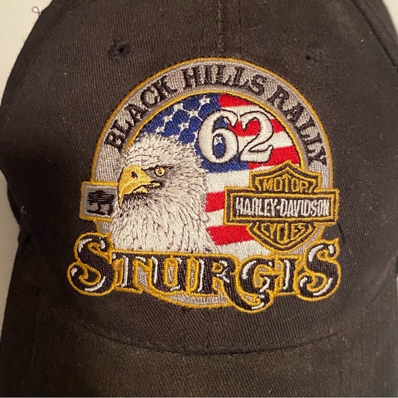 Harley Davidson Hat Mens Strap Back Black Hill Rallys 2002 Sturgis 62 - Picture 2 of 11